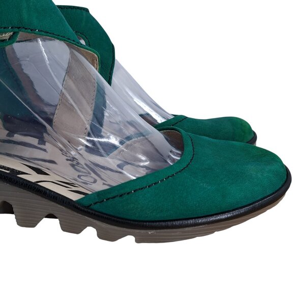 Fly London Piat Green Leather Wedge Ankle Strap Shoes Size 38 US 7.5-8 Mary Jane - Picture 13 of 13